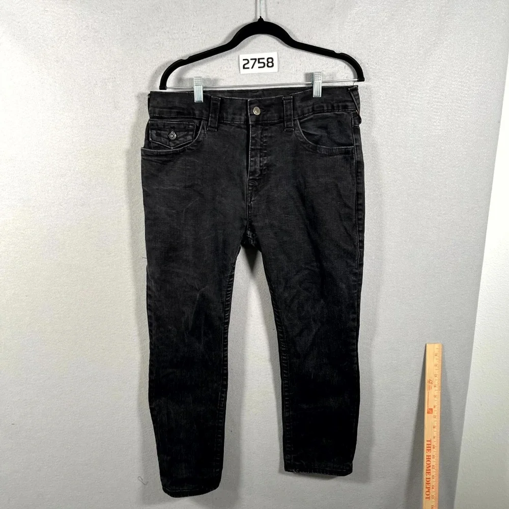 True Religion Jeans Mens 34‎ Black Denim Everyday Wear Dark Wash Straight Leg
